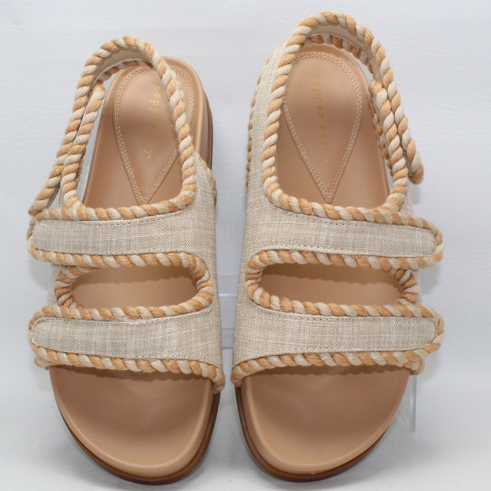 Copper Key Womens Linen Rope Trim Platform Sandals Beige Tan Strappy 9.5M - Picture 6 of 8